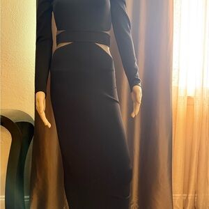 Balmain Black Long Sleeve Sheer Back Dress